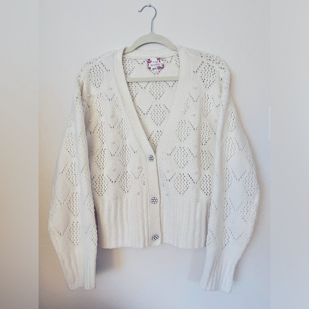 Pre loved Pink Republic Pearl Studded with Rhinestones Buttons Cardigan